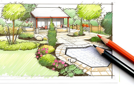 庭园草图背景图片