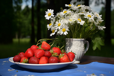 盆栽草莓桌上有鲜美和水果背景