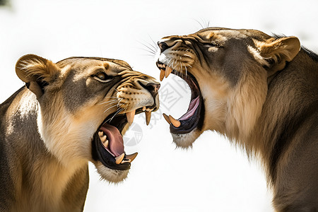 两只狮子张牙舞爪搏斗中背景图片