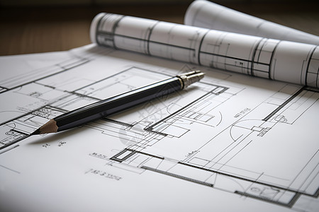 图纸和笔测量木工图片素材