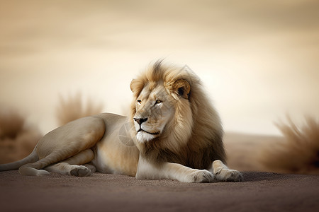 力量沙漠一只雄狮背景
