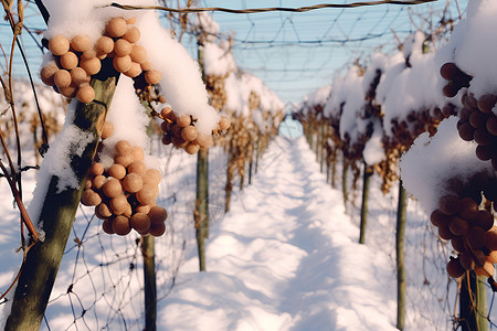 葡萄酒收获冰雪中的葡萄园背景