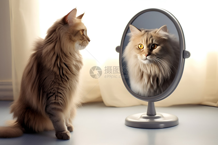 猫咪看镜子图片