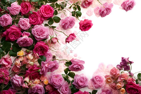 新鲜玫瑰花满墙绽放的玫瑰花背景