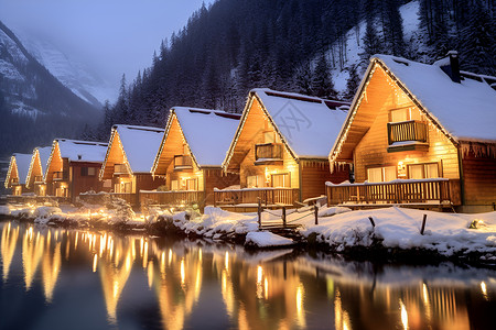 冬季湖边冬天湖边的小屋背景