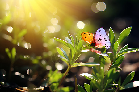 清晨微光中的蝴蝶花园背景图片