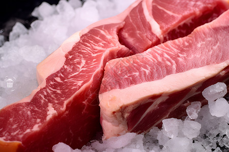 冰冻肉类冷餐桌上的冰上两片肉背景