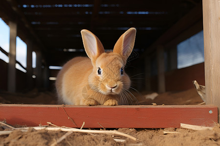 一只兔子坐在谷仓里背景图片