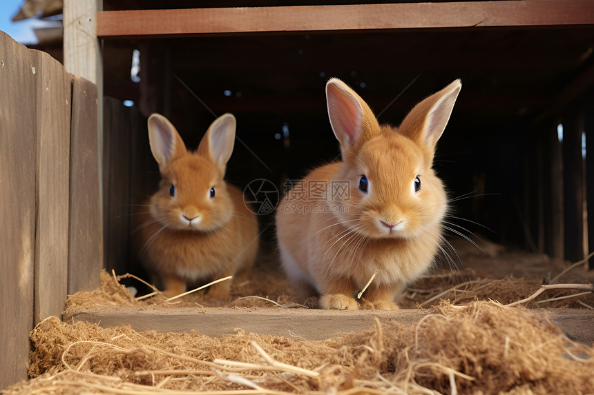两只兔子在木箱里图片