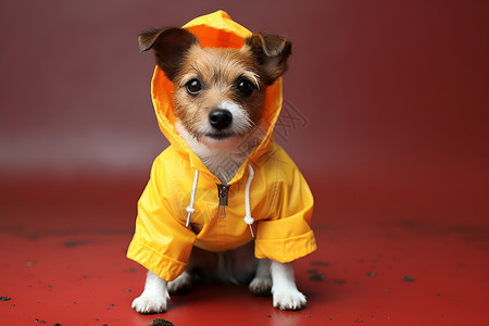小狗穿着黄色雨衣背景图片