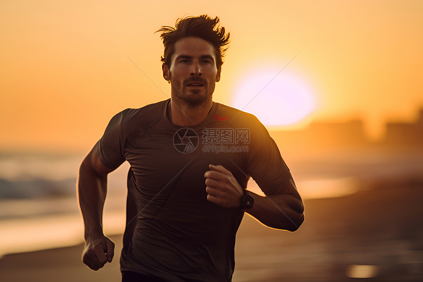 夕阳下奔跑的男人图片