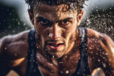 奔跑在雨中的运动员背景图片