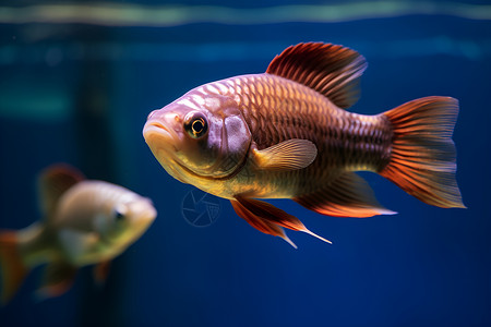 动中有静金鱼泳动在水族箱中背景