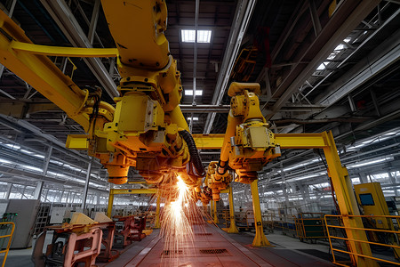 安全机器人机器人在车间内运行的工厂背景