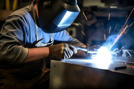 工匠在工厂中焊接金属背景图片