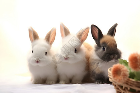 三只兔子坐在一起背景图片