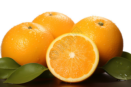 绿叶上的鲜橙背景图片