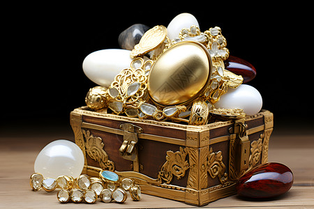 财宝箱盒子里的珠宝背景