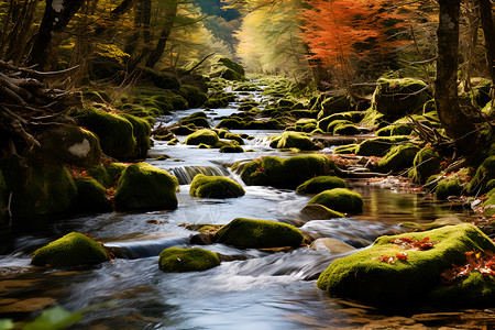 美丽的秋季溪流背景图片
