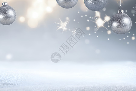 银色的圣诞装饰品背景图片