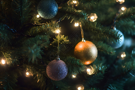 圣诞树上的圆形装饰品背景图片