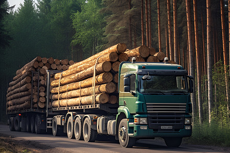 林间卡车上的木材背景图片