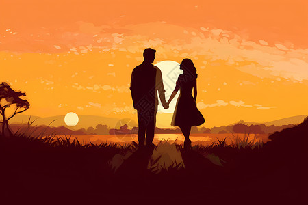 户外浪漫情侣的插画背景图片