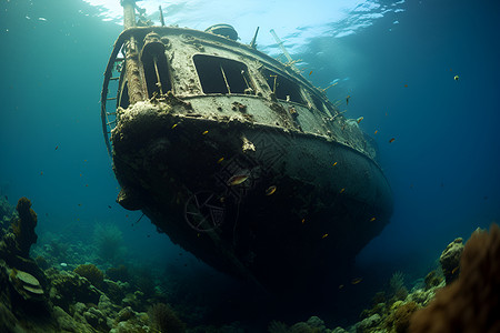 海底深处的沉船背景图片