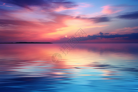 美丽的湖湖面上的晚霞背景