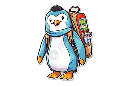 携带彩色背包的企鹅背景图片