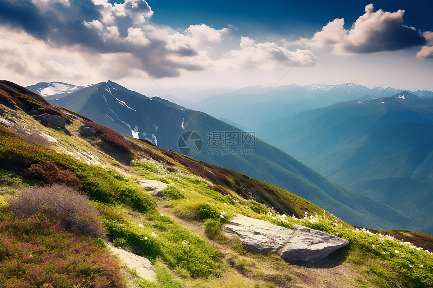 山巅间的壮丽景色图片