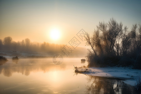 太阳照在河流上背景图片
