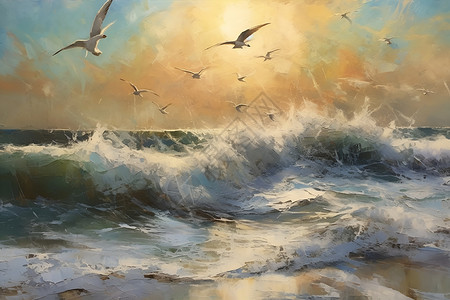 大海上盘旋的海鸥背景图片