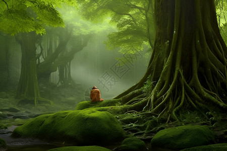森林中静思的人背景图片
