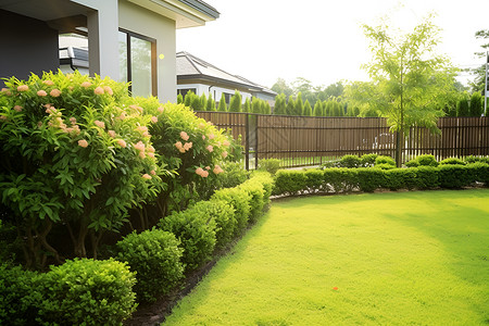 庭院围栏清晨绿色的花园背景