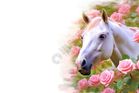 美丽花丛粉色花丛里的骏马设计图片