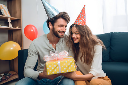 派对男女沙发上过生日的男女背景