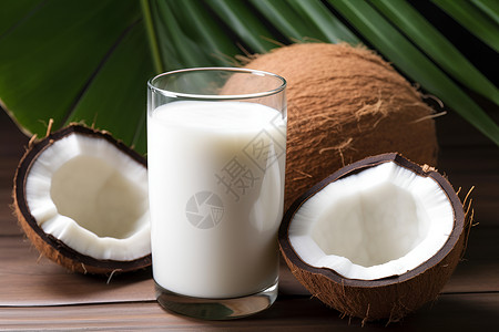 椰子树叶边框天然的椰子汁背景