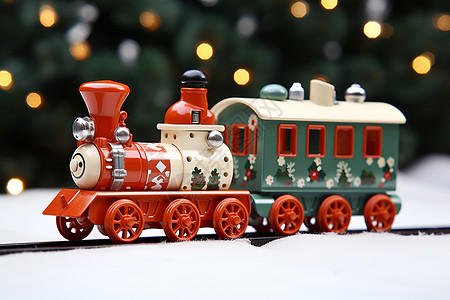 火车车轮圣诞树旁的玩具火车背景