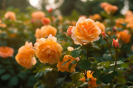 橙色玫瑰花园背景图片