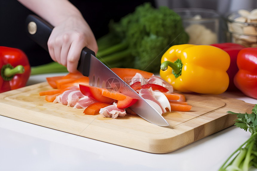 砧板上切菜的刀图片