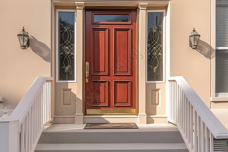装饰门红门房子前的楼梯背景