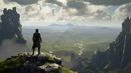 巍峨悬崖上的孤独英雄背景图片