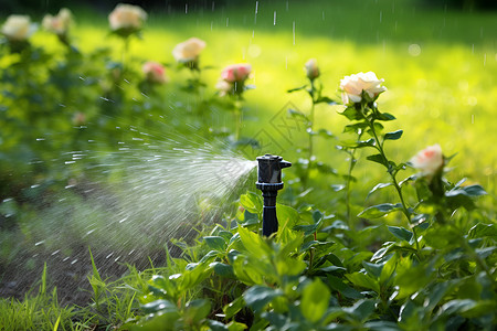 灌溉的玫瑰园背景图片