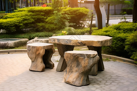 公园内的石桌石凳背景图片