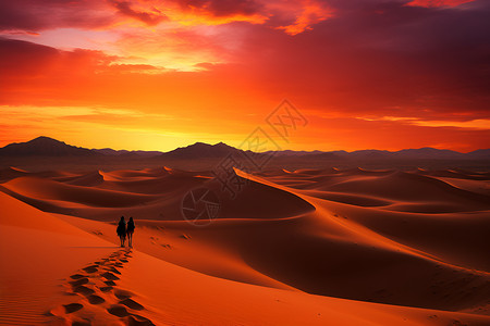 沙漠黄昏的冒险万里行高清图片