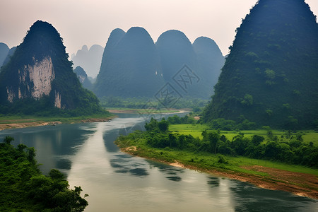 桂林绿水画中游背景图片