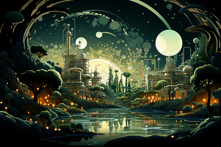 夜幕下的奇幻之城背景图片
