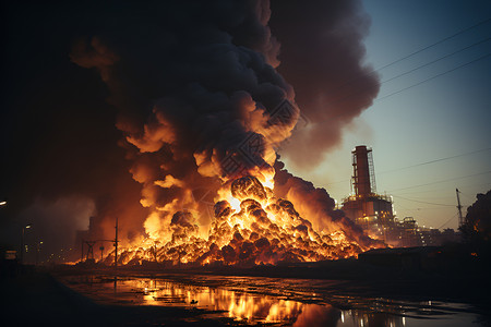 被火吞没的工厂背景图片