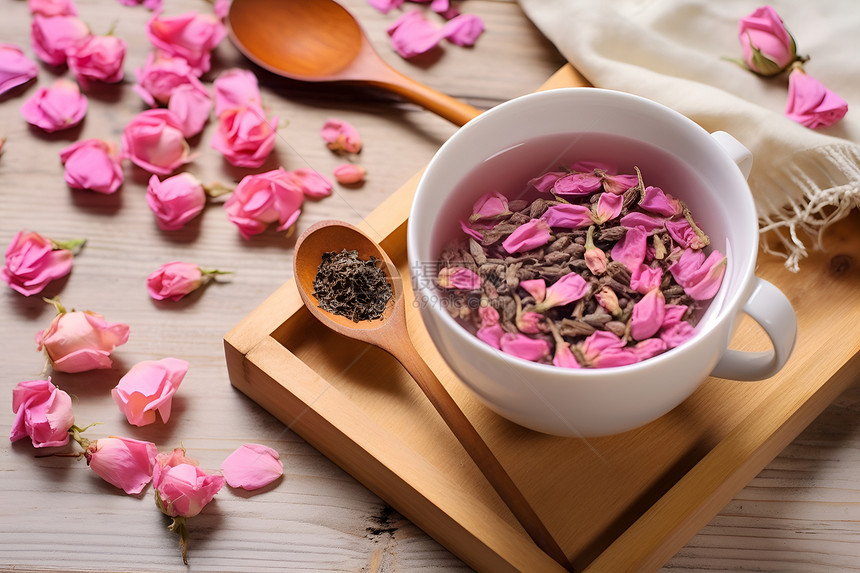 一碗粉色花朵的茶杯图片